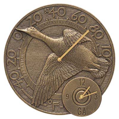 Whitehall Duck Thermometer and Clock, French Bronze, 14" dia