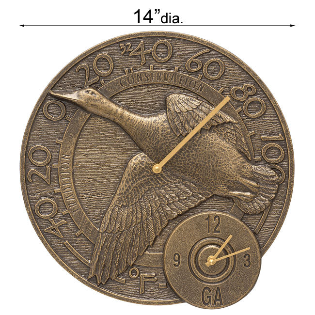 Whitehall Duck Thermometer and Clock, French Bronze, 14" dia