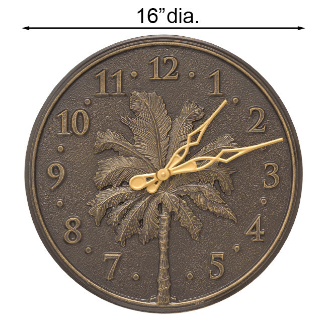 Whitehall Palm Tree Clock & Thermometer, French Bronze, 16"