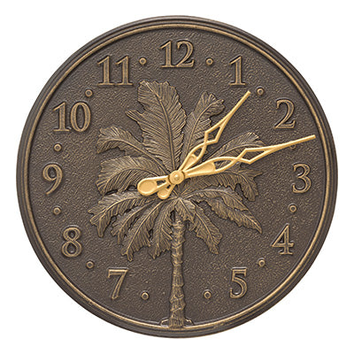 Whitehall Palm Tree Clock & Thermometer, French Bronze, 16"