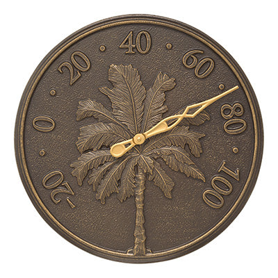Whitehall Palm Tree Clock & Thermometer, French Bronze, 16"