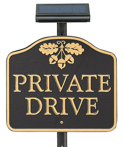 Whitehall Private Drive Sign with Solar Light, Black/Gold