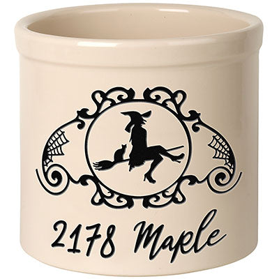 Whitehall Witch on a Broom Stoneware Crock, 1 Line