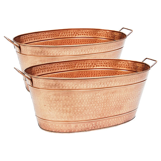 Achla Oval Copper Plated Tubs, Hammered Finish, Pack of 2