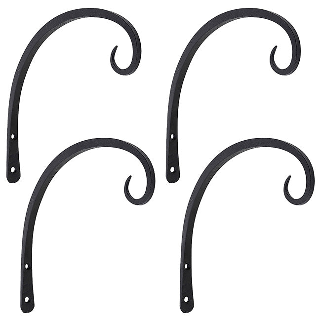 Achla Downcurled Wrought Iron Wall Hooks, Black, Pack of 4