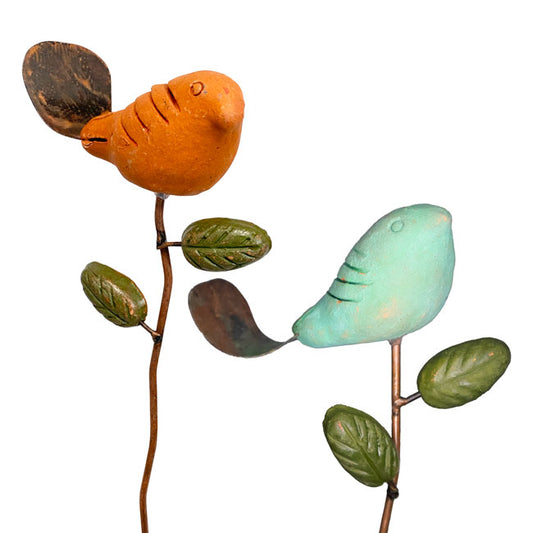 Ancient Graffiti Bird Plant Picks, Teal and Spice