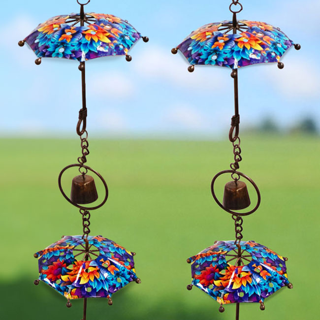 Ancient Graffiti Umbrella & Bell Rain Chains, Floral, 2 Pack