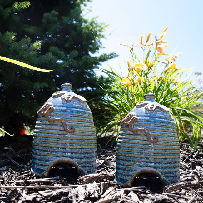 Anthony Stoneware Toad Houses, French Blue, Pack of 2