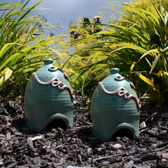 Anthony Stoneware Toad Houses, Teal Green, Pack of 2