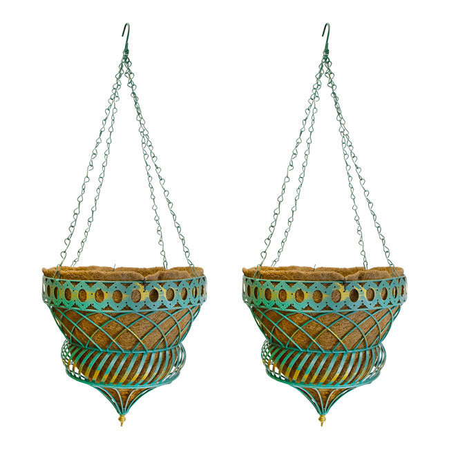 Austram Queen Anne Parasol Hanging Planter, Green, Pack of 2