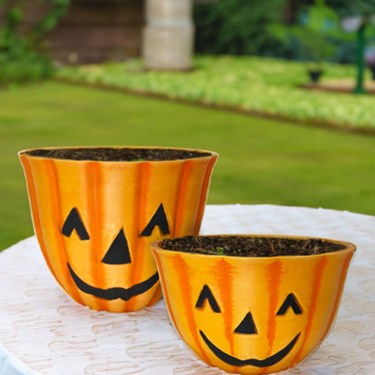 Urban Gardener Jack-O-Lantern Fiber Clay Pot Set
