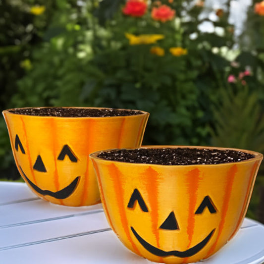 Urban Gardener Jack-O-Lantern Fiber Clay Pots, 10", 2 Pack