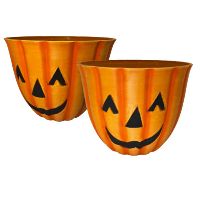 Urban Gardener Jack-O-Lantern Fiber Clay Pots, 12", 2 Pack