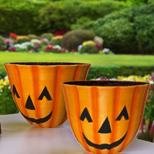 Urban Gardener Jack-O-Lantern Fiber Clay Pots, 12", 2 Pack