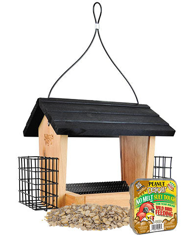 Nature's Way Cedar Hopper Bird Feeder w/Seed & Suet Kit