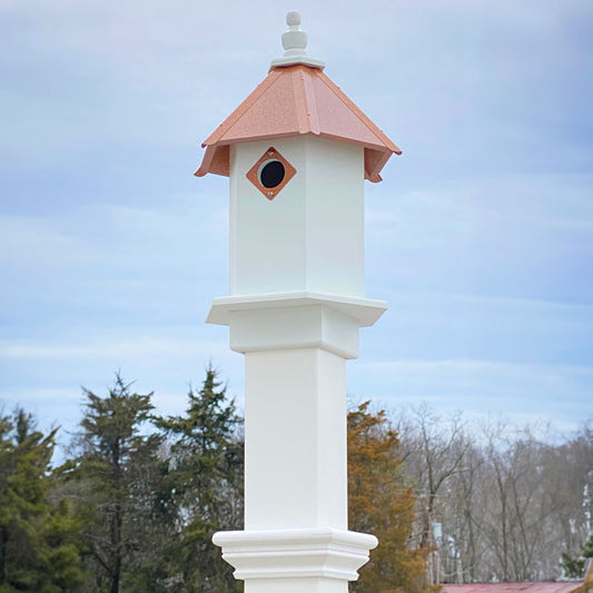 Bluebird Hexagonal House & Mounting Post, Hammered Copper