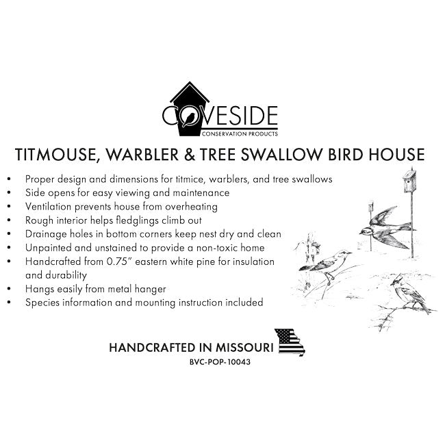 Coveside Titmouse, Warbler & Tree Swallow Bird House