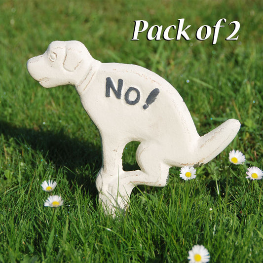 Esschert Cast Iron "NO!" Pooping Yard Signs, White, 2 Pack