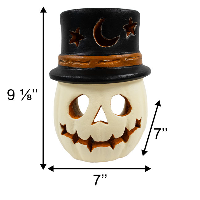 Artisanal Terra Cotta Warlock Jack-O-Lanterns, White, 2 Pack