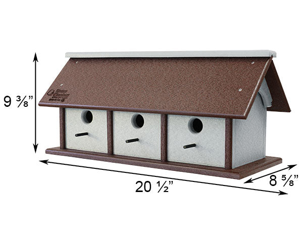 Amish Made Recycled Plastic Triple Wren House, Horizontal