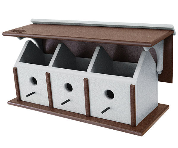 Amish Made Recycled Plastic Triple Wren House, Horizontal