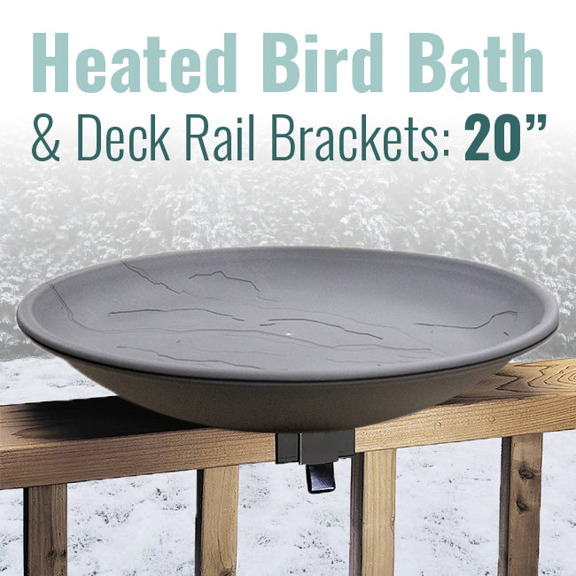 Wild Bird Lover's Heated Bird Bath w/Deck Rail Brackets, 20"
