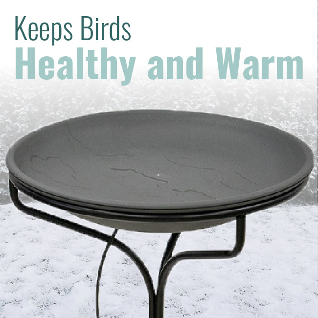 Wild Bird Lover's Heated Bird Bath w/Metal Stand, Slate, 20"