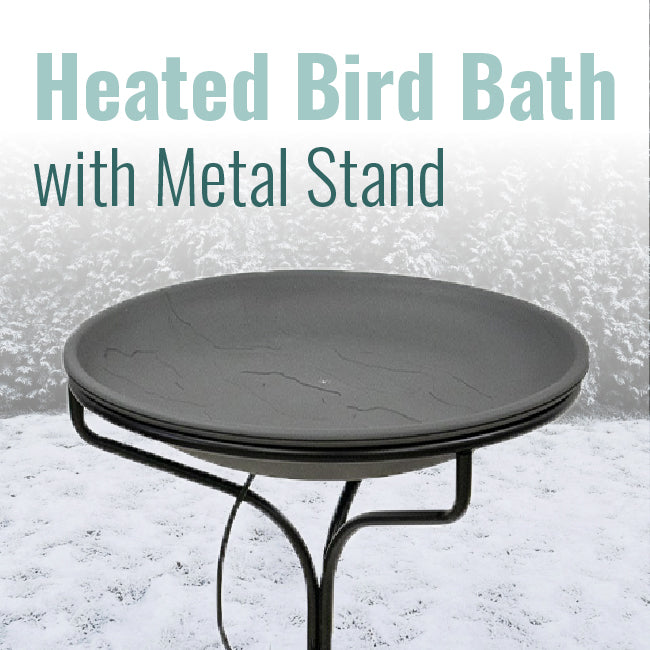 Wild Bird Lover's Heated Bird Bath w/Metal Stand, Slate, 20"