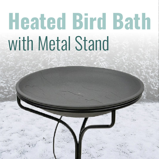 Wild Bird Lover's Heated Bird Bath w/Metal Stand, Slate, 20"