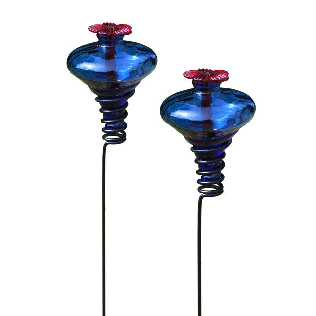 Mini-Blossom Hummingbird Feeders w/Stakes, Blue, Pack of 2