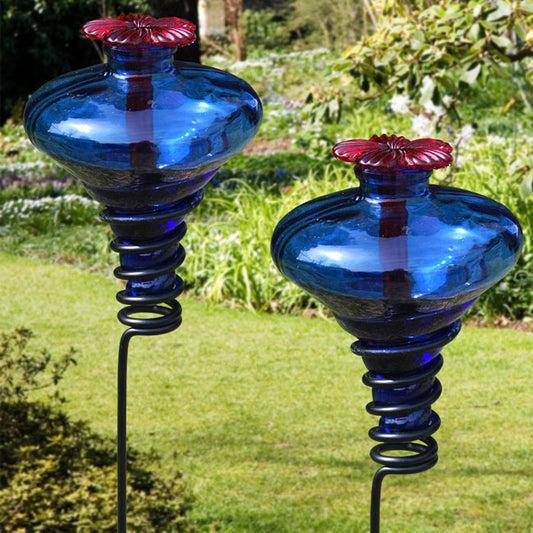 Mini-Blossom Hummingbird Feeders w/Stakes, Blue, Pack of 2