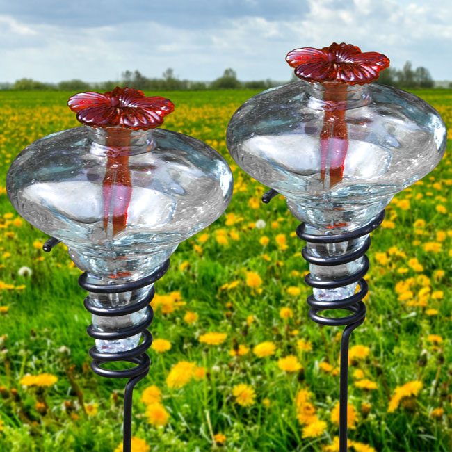 Mini-Blossom Hummingbird Feeders w/Stakes, Clear, Pack of 2