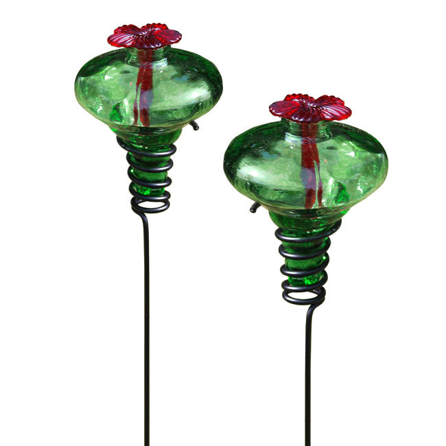 Mini-Blossom Hummingbird Feeders w/Stakes, Green, Pack of 2
