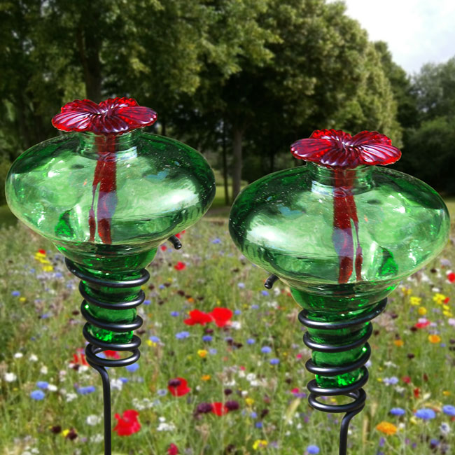 Mini-Blossom Hummingbird Feeders w/Stakes, Green, Pack of 2