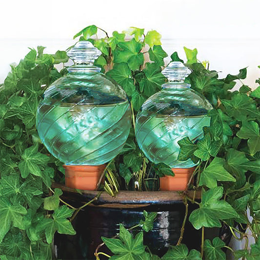 Plant Nanny Watering Globes w/Stakes Kit, Green, 12 & 24 oz.