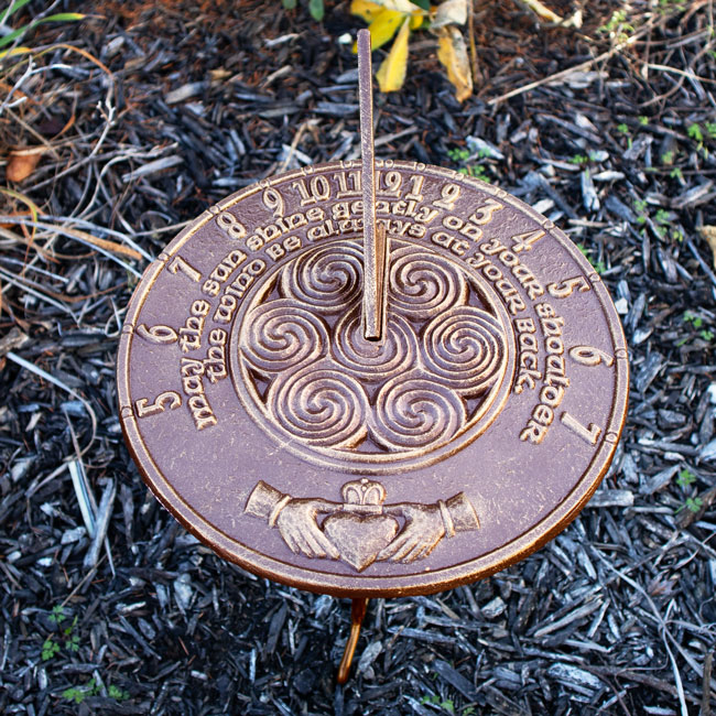 Aluminum Claddagh Sundial & Wrought Iron Flowerbed Pedestal