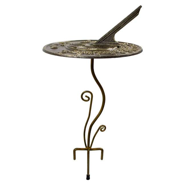 Aluminum Claddagh Sundial & Wrought Iron Flowerbed Pedestal