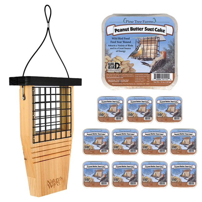 Rectangular Suet Cedar Suet Feeder w/Tail Prop & 12 Peanut Butter Suet Cakes – Prime ...