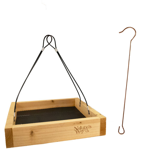 Cedar Tray Bird Feeder and Copper Colored Hanger Kit