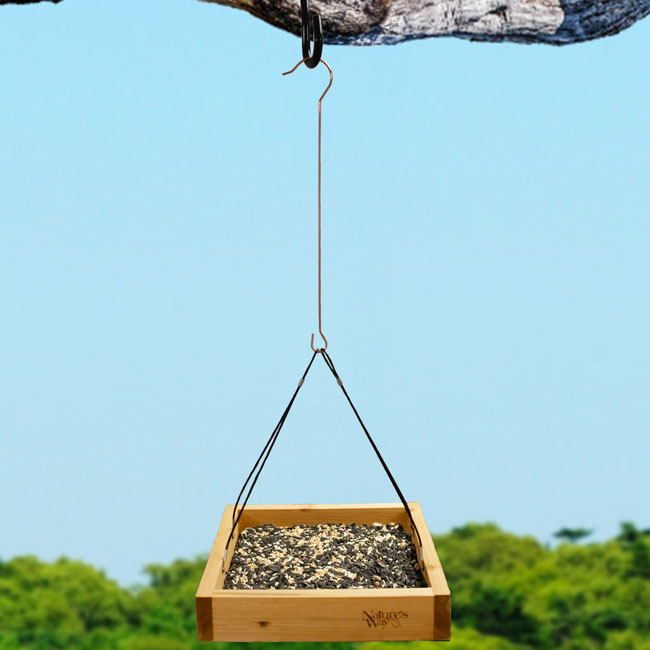 Cedar Tray Bird Feeder and Copper Colored Hanger Kit