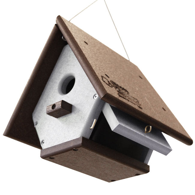 Amish Made Recycled Plastic Hanging Wren House, Brown & Gray