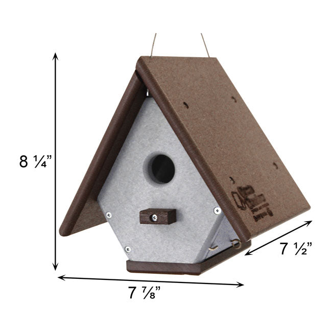 Amish Made Recycled Plastic Hanging Wren House, Brown & Gray