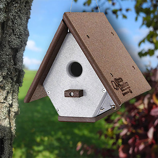 Amish Made Recycled Plastic Hanging Wren House, Brown & Gray