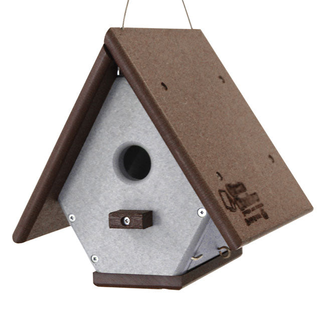 Amish Made Recycled Plastic Hanging Wren House, Brown & Gray