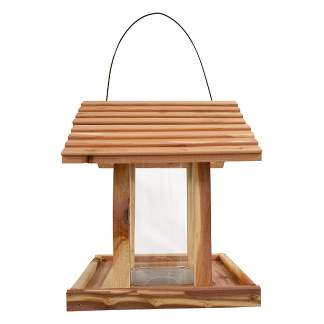 Amish Made Cedar Hopper Feeder with Seed Cylinder