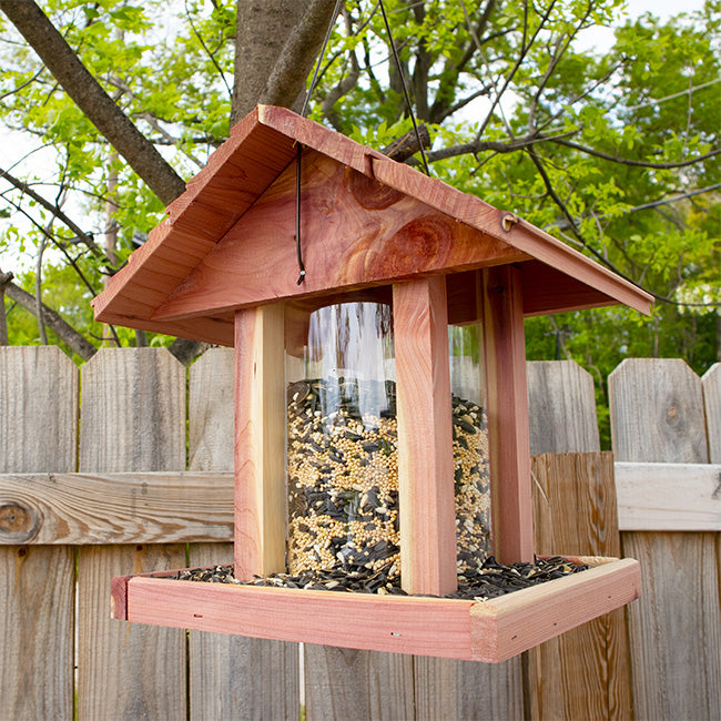 Amish Made Cedar Hopper Feeder with Seed Cylinder