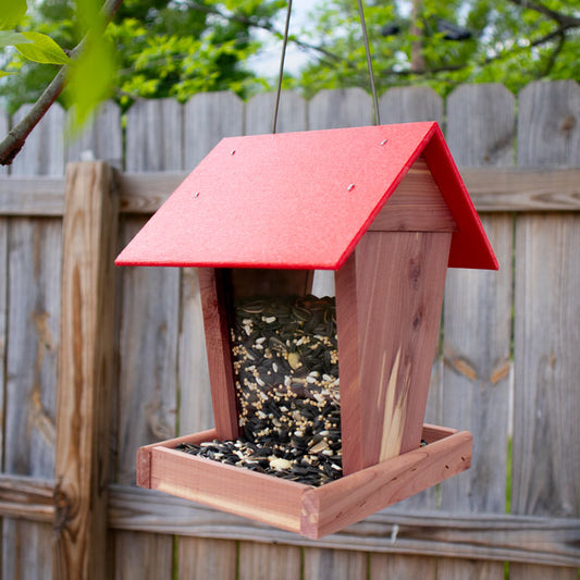 Amish Made Cedar & Recycled Plastic Hopper Feeder w/Red Roof