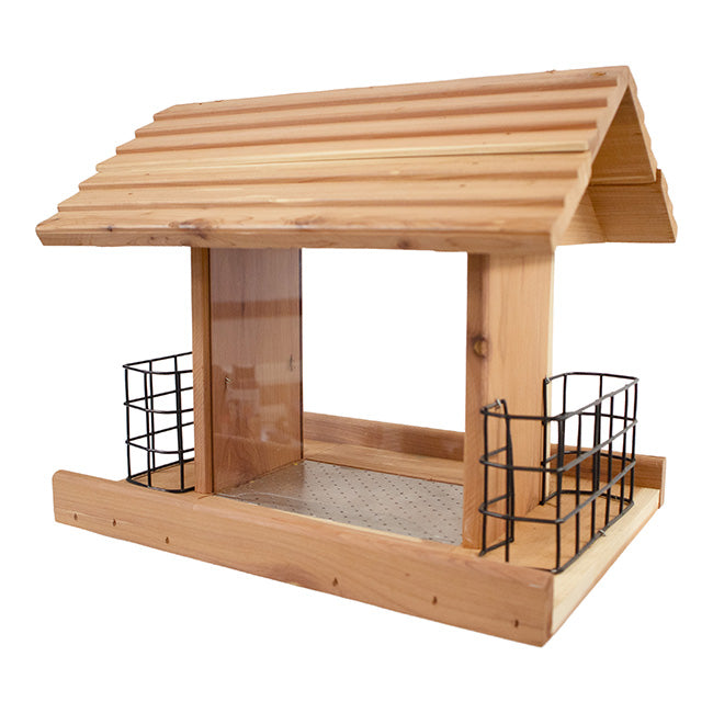 Amish Made Cedar Large Hopper Feeder with Suet Cages