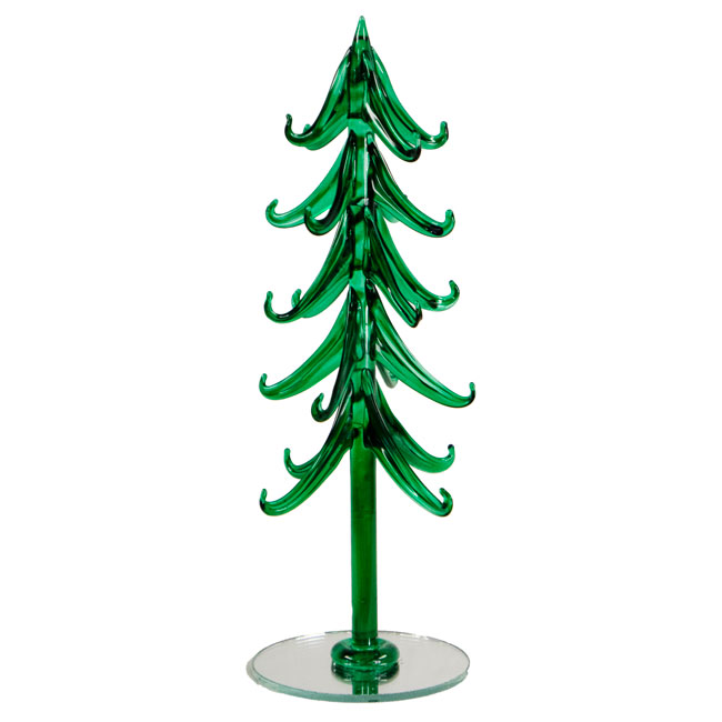 Glass Evergreen Tree with Cardinal Ornaments