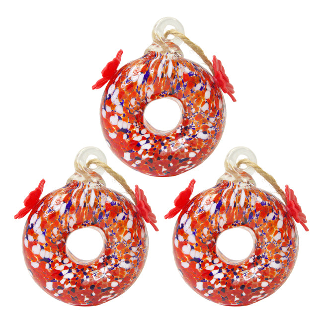 Round Red Glass Double Hummingbird Feeder, Glass, 3 Pack